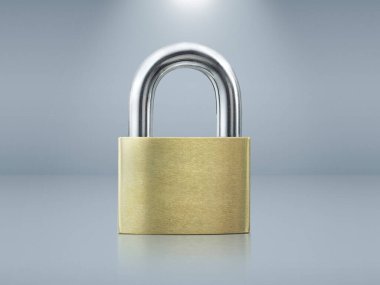 padlock on gray background with spotline shine