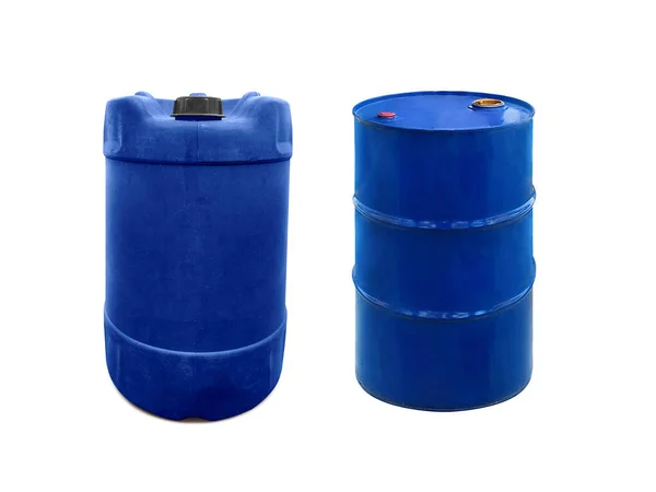 Old Blue Plastic Gallon Oil Blue Barrel Isolated White Background — 스톡 사진