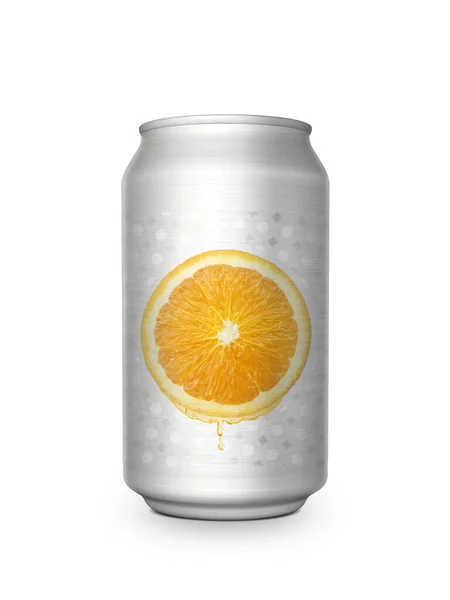 Orange Juice Soft Drink Aluminum Can White Background Design —  Fotos de Stock