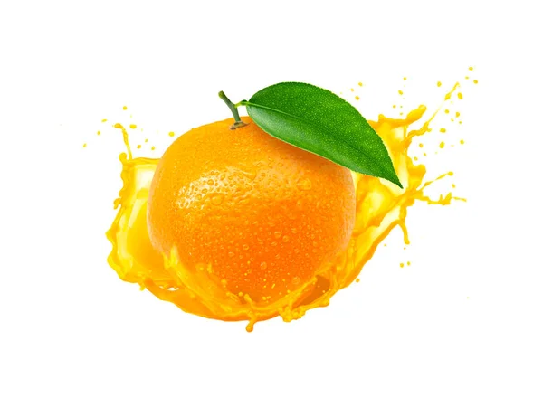 Orange Splash Isolated White Background Orange Juice Photo Retouching — Zdjęcie stockowe