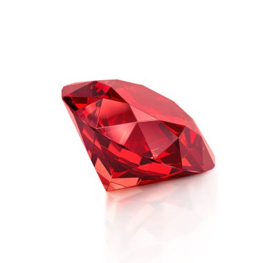 Red dazzling diamond on white background. 3d render