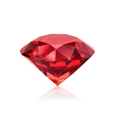 Red dazzling diamond on white background. 3d render