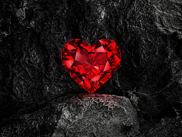 Red Heart Shaped Diamond Black Coal Background — ストック写真