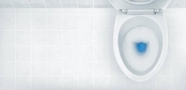 Top View Toilet Bowl Blue Detergent Flushing — Stock Photo, Image