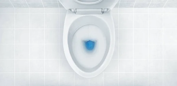 Draufsicht Auf Die Toilettenschüssel Blaues Spülmittel Drin — Stockfoto