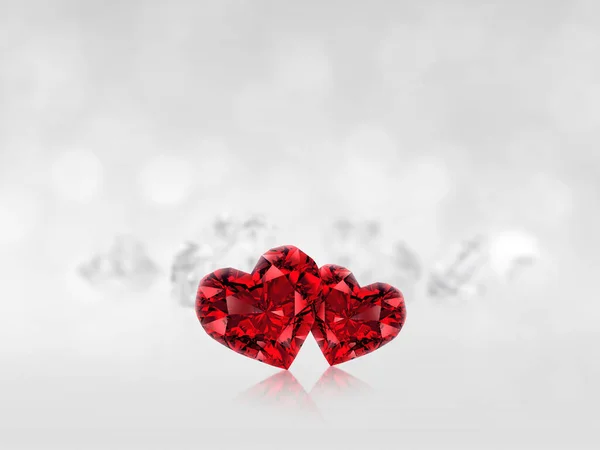 Red Heart Shaped Diamond White Diamonds Background Reflecting Render — Fotografia de Stock