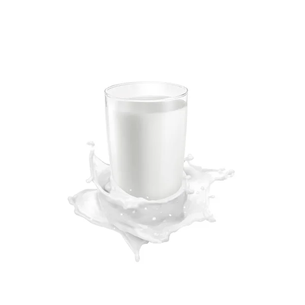 Glass Milk Milk Splashes White Background — Stok Foto