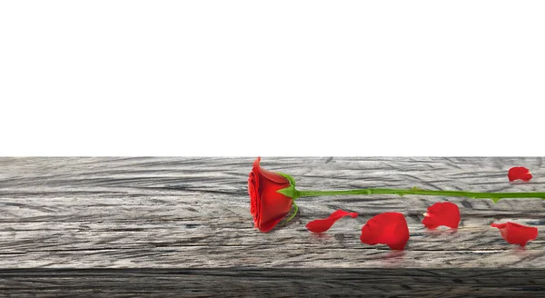 Red Roses Rose Petals Wooden Table Top Valentines Day Concept — Fotografia de Stock