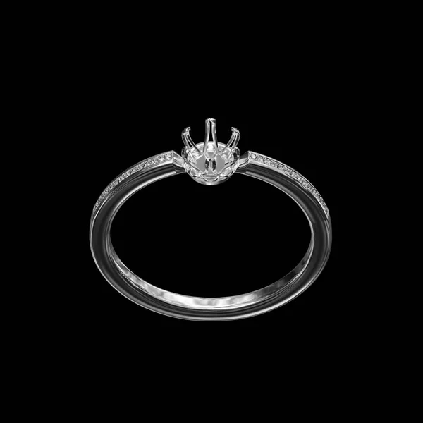 Ring without Diamond on a black background. 3d render