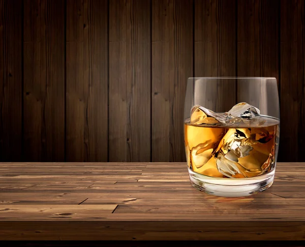 Whiskey Ice Wooden Table Render — Stock Photo, Image