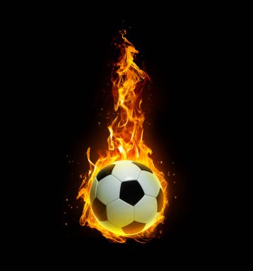 Soccer ball, on fire on black background