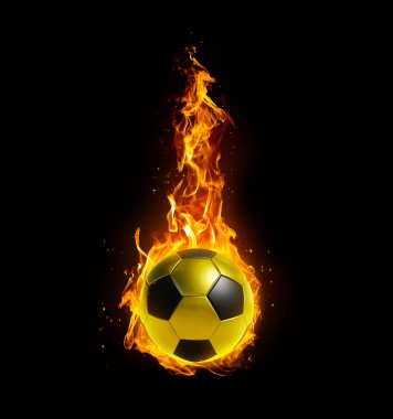 Soccer ball, on fire on black background