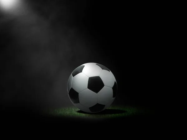 Soccer Ball Lawn Black Background — Fotografie, imagine de stoc