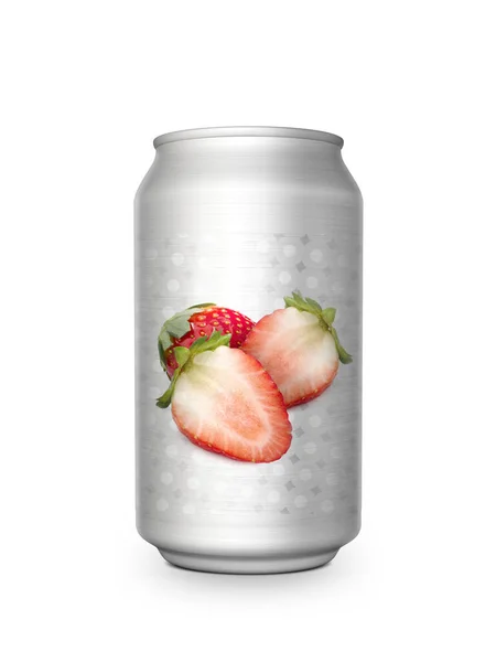 Клубничный Сок Безалкогольный Напиток Алюминиевой Банки Белом Фоне Дизайна — стоковое фото