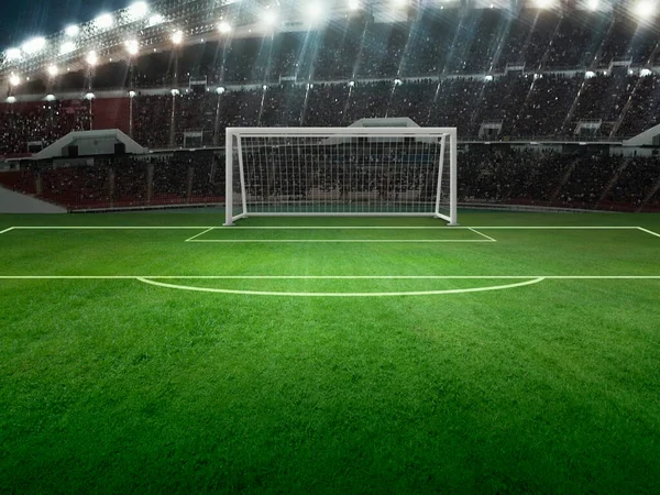 Green Field Soccer Stadium Ready Game Penalty — Foto de Stock