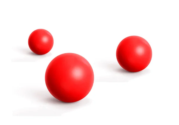 Три Червоні Гумові Кульки Ізольовані Білому Тлі Візуалізація — стокове фото