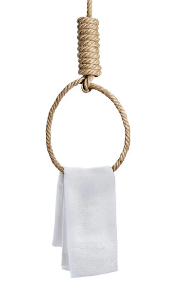 White Hand Towel Hanging Rope Noose Hangman Knot Hanging — 스톡 사진