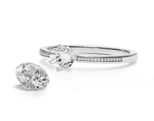 White Gold Silver Ring Gemstone Diamond Reflection White Background Render — Stockfoto
