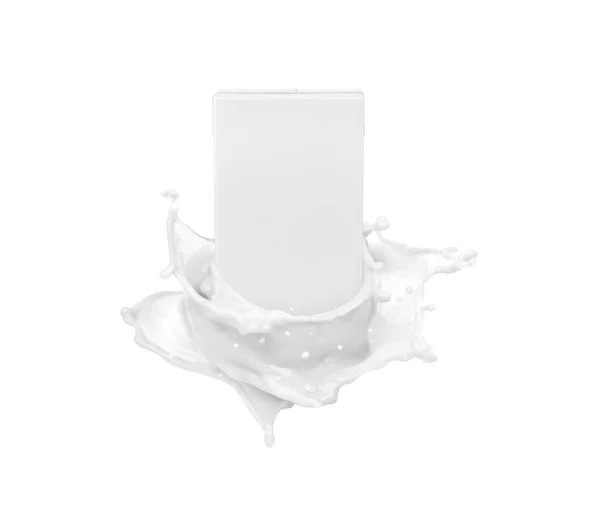 Milk Carton Packaging Milk Splashes Isolated White Background — 스톡 사진