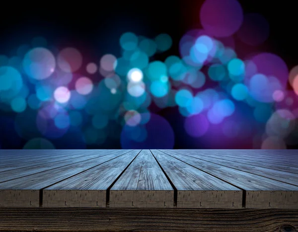 Wooden Table Top Shining Bokeh Background Concept Chossing Best Design — 스톡 사진