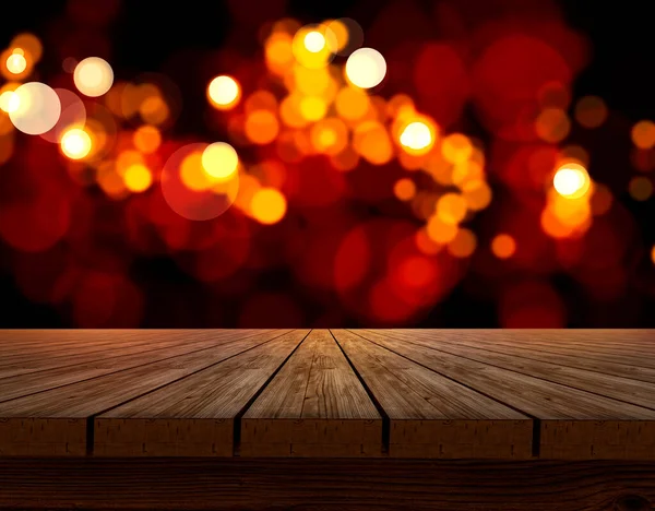 Wooden Table Top Shining Bokeh Background Concept Chossing Best Design — Zdjęcie stockowe