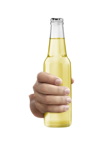 Man Holding Beer Bottle Isolated White Background — Stock fotografie