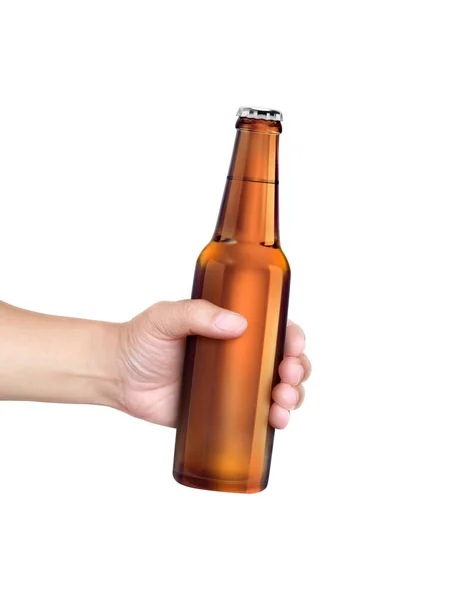 Man Holding Beer Bottle Isolated White Background — Stockfoto