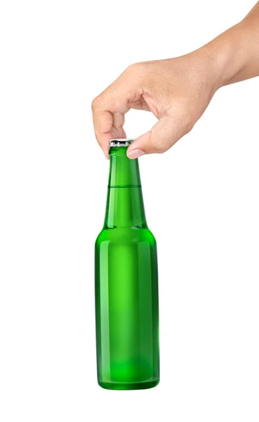 Man Holding Beer Bottle Isolated White Background — 图库照片
