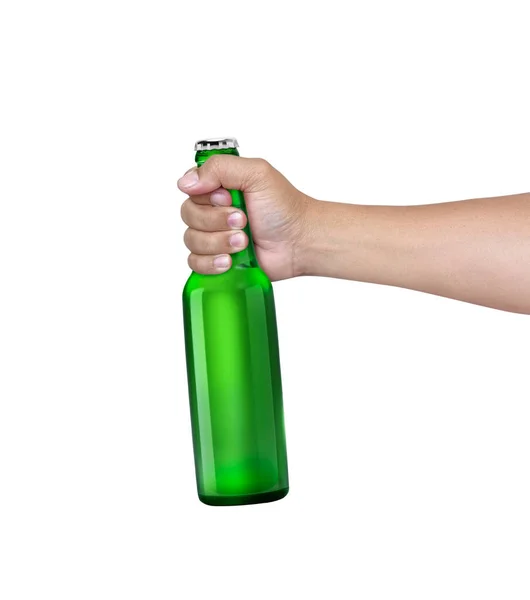 Man Holding Beer Bottle Isolated White Background — Zdjęcie stockowe