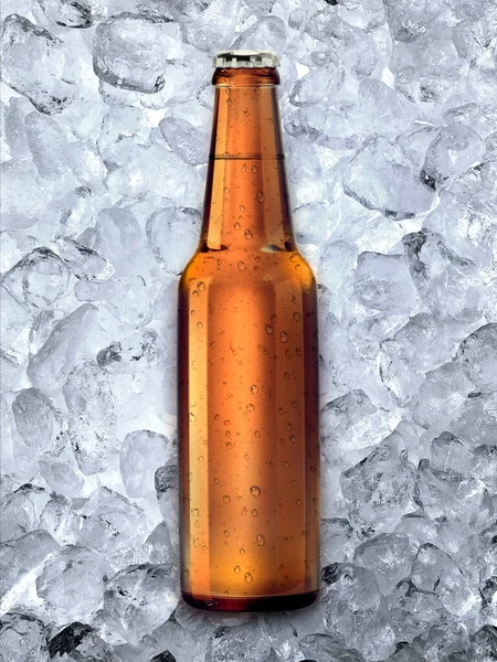 Μπουκάλι Μπύρας Παγάκια Φόντο — Φωτογραφία Αρχείου
