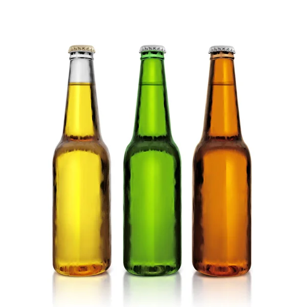 Bottles Beer White Background Render — Stock Fotó