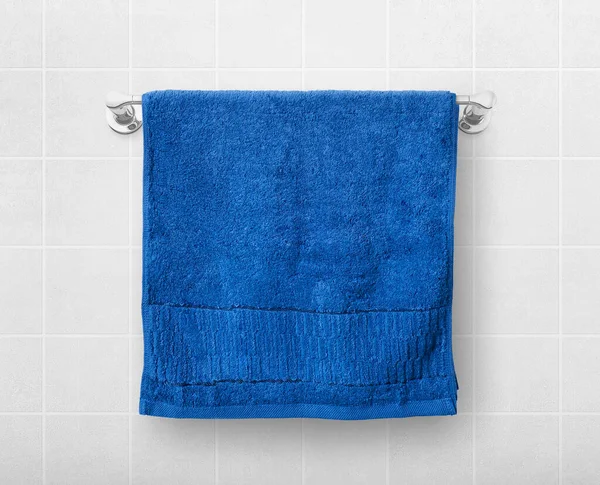 Blue Towel Hangs Hanger Rod — Stock Photo, Image