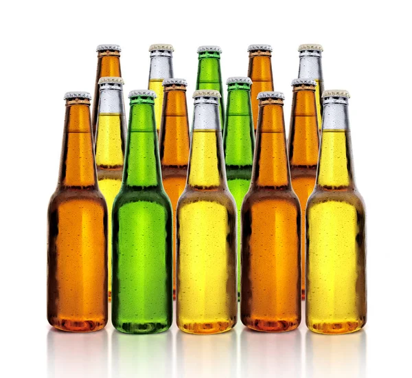 Frosty Bottles Beer Isolated White Background Render — Stok fotoğraf