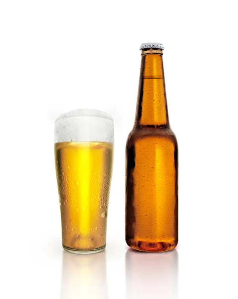 Glass Bottle Beer Water Droplets Isolated White Background Render — Stock Fotó