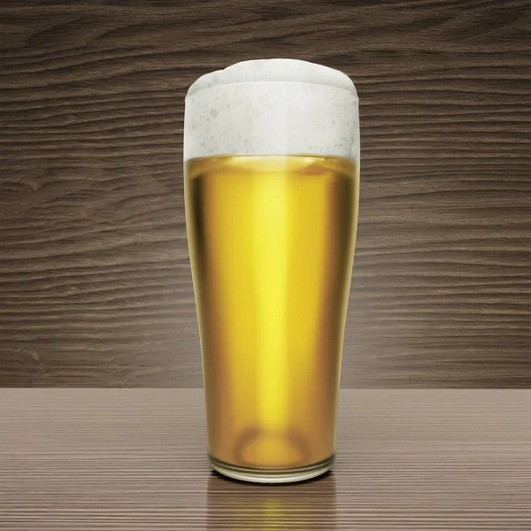 Glass Beer Wooden Floor Background Render — Stok fotoğraf