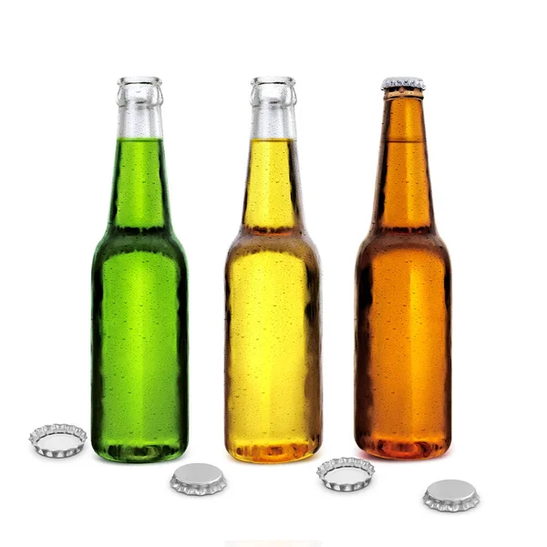 Open Closed Beer Bottle Isolated White Background Render — Stok fotoğraf