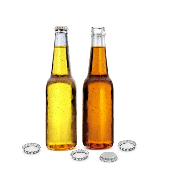 Open Closed Beer Bottle Isolated White Background Render — Stock fotografie