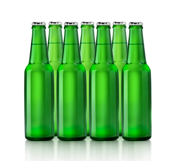 Set Different Cold Beer Bottles White Background Render — 图库照片