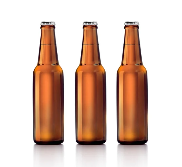 Set Different Cold Beer Bottles White Background Render — Stock Fotó