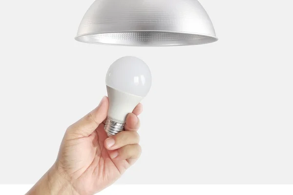 Closeup Hand Change Led Bulbs — Stock Photo, Image
