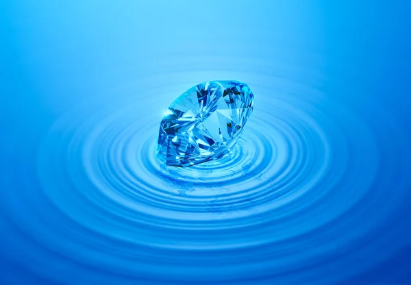 Blue diamond on rippled water with reflection