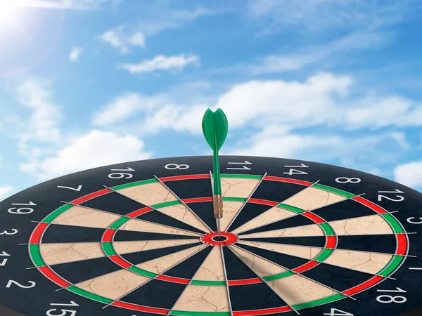 Darts Dartboard Blue Sky Background Concept Hitting Target Goal Success — Stockfoto