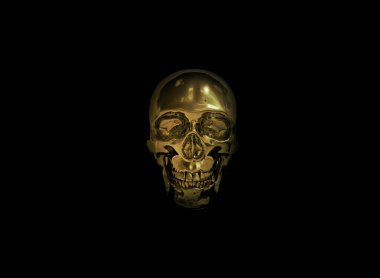 metalized gold skull made of iron. 3d render