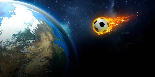 Ognista Piłka Która Pęka Prędkością Zderza Się Planetą Ziemia — Zdjęcie stockowe