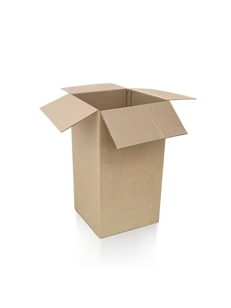 Caja Cartón Abierta Sobre Fondo Blanco Para Diseño — Foto de Stock