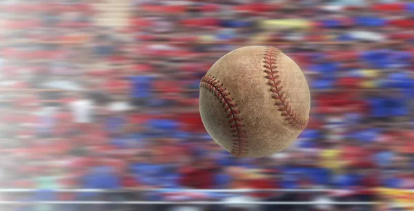 Baseball Letí Rychlém Pohybu Konkurenčním Stadionu — Stock fotografie