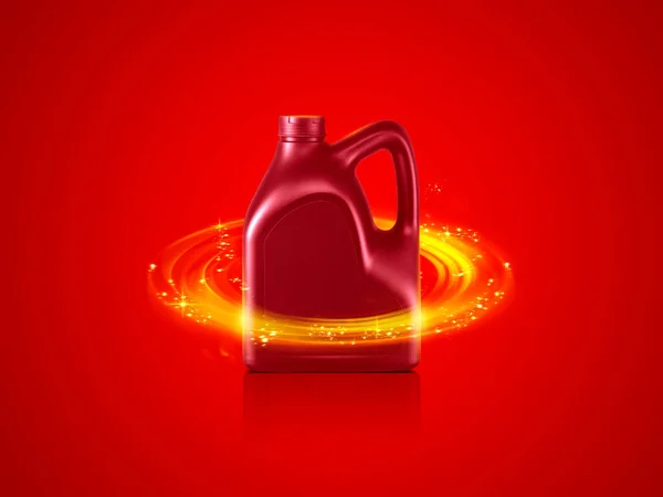 Bottle Engine Oil Red Background — Stock Photo, Image