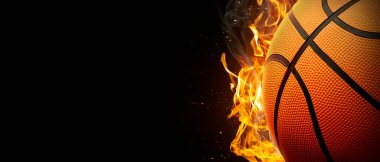 Basketball on fire on black background
