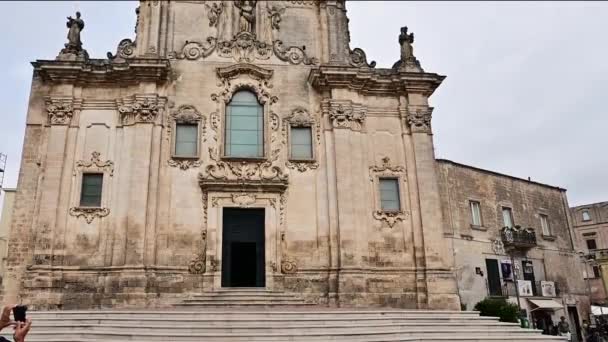 Matera Basilicata Italy Tilt Footage Baroque Facade Church San Francesco — Stock Video
