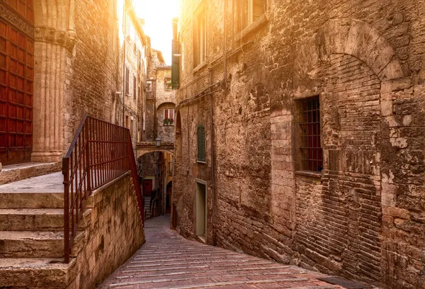 Perugia Umbria Włochy Sierpień 2021 Urocza Alejka Wieje Między Domami — Zdjęcie stockowe